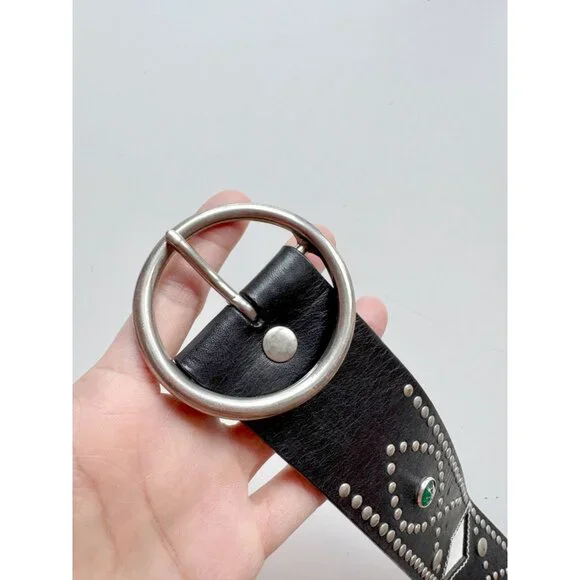 GAP Black Leather Jewel Embossed Studded Card Suit Hip Belt, Size 32/M - Picture 13 of 16